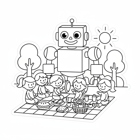 kids picnic with a robot